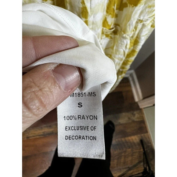 THML Anthropologie Dress Small Yellow A Line Midi Bohemian Tiered Abstract Print - Picture 4 of 6